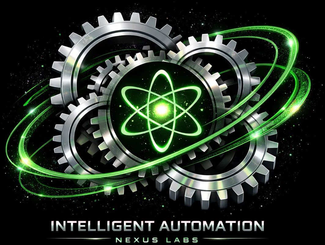 Nexus Group Labs — Intelligent Automation with gears and neon green accents